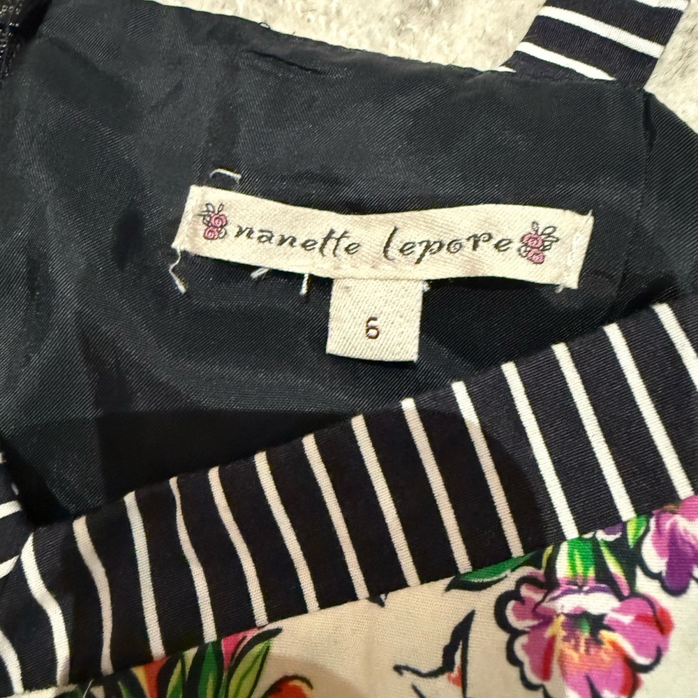 Nanette Lepore Floral Striped Dress - Black, White, Pink - Picture 3 of 3